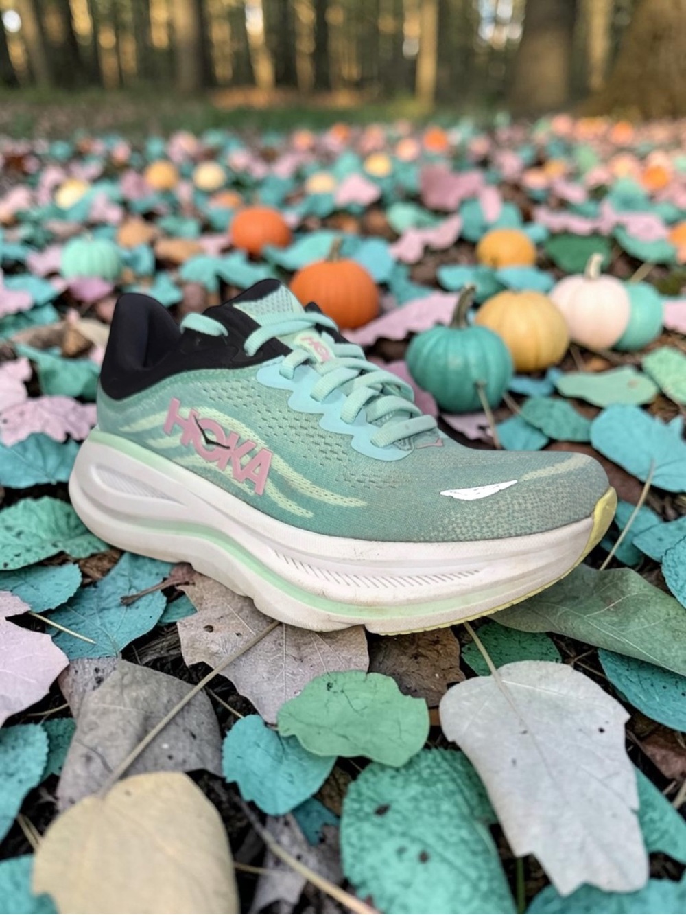 Hoka Bondi 9 Blue Spark Mint Green Pink Women's Running Shoes Size 7.5 D Wide